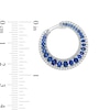 Thumbnail Image 3 of Lab-Created Blue and White Sapphire Graduated Double Row Curved Hoop Earrings in Sterling Silver