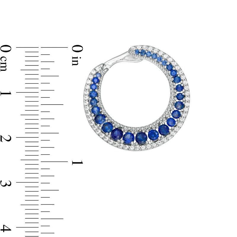 Main Image 3 of Lab-Created Blue and White Sapphire Graduated Double Row Curved Hoop Earrings in Sterling Silver
