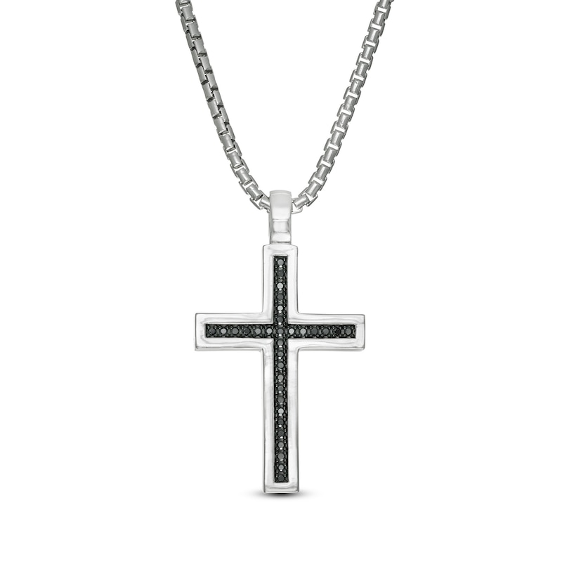 Vera Wang Men 1/4 CT. T.W. Black Diamond Cross Pendant in Sterling Silver - 22"