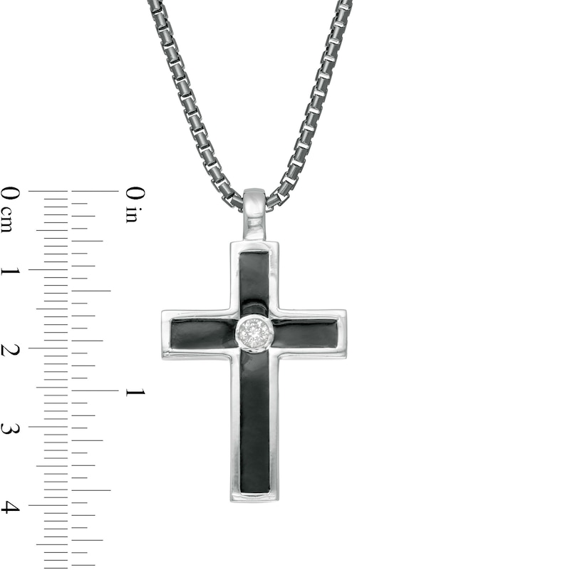 Main Image 3 of Vera Wang Men 1/6 CT. Diamond Solitaire Black Enamel Cross Pendant in Sterling Silver with Black Rhodium - 22"