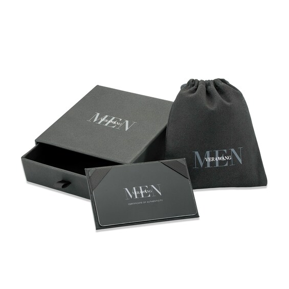 Vera Wang Men 1/6 CT. Diamond Solitaire Black Enamel Cross Pendant in Sterling Silver with Black Rhodium - 22"