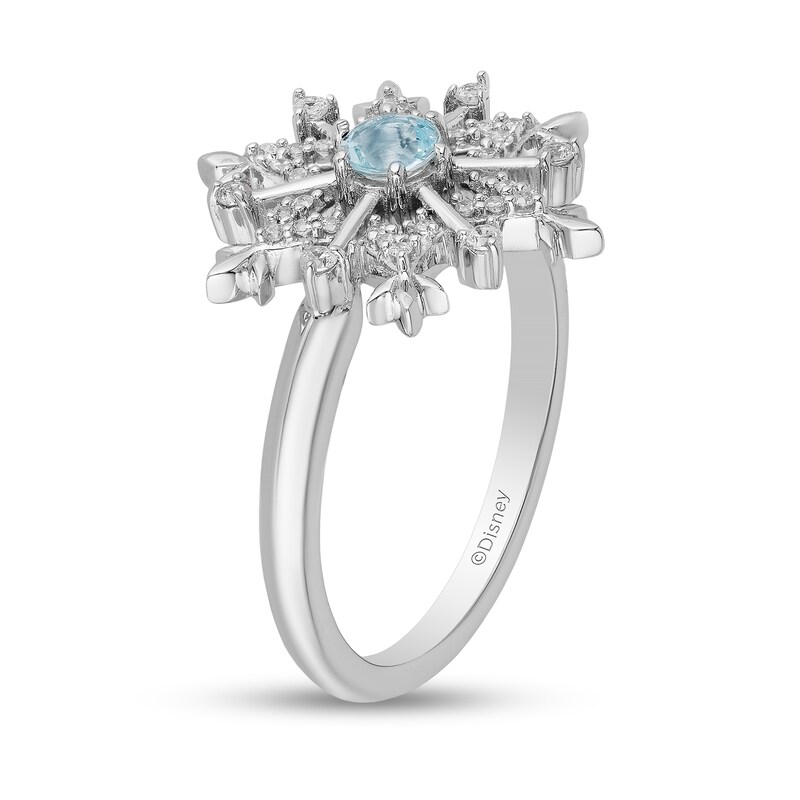Main Image 2 of Enchanted Disney Elsa Aquamarine and 1/8 CT. T.W. Diamond Snowflake Ring in Sterling Silver