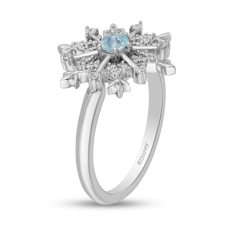 Enchanted Disney Elsa Aquamarine and 1/8 CT. T.W. Diamond Snowflake Ring in Sterling Silver