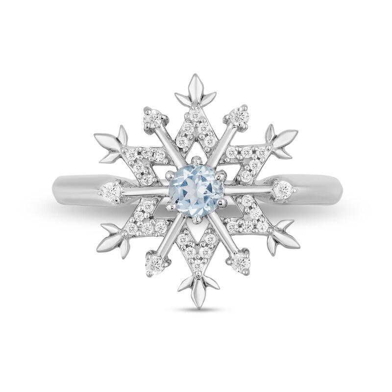 Main Image 3 of Enchanted Disney Elsa Aquamarine and 1/8 CT. T.W. Diamond Snowflake Ring in Sterling Silver
