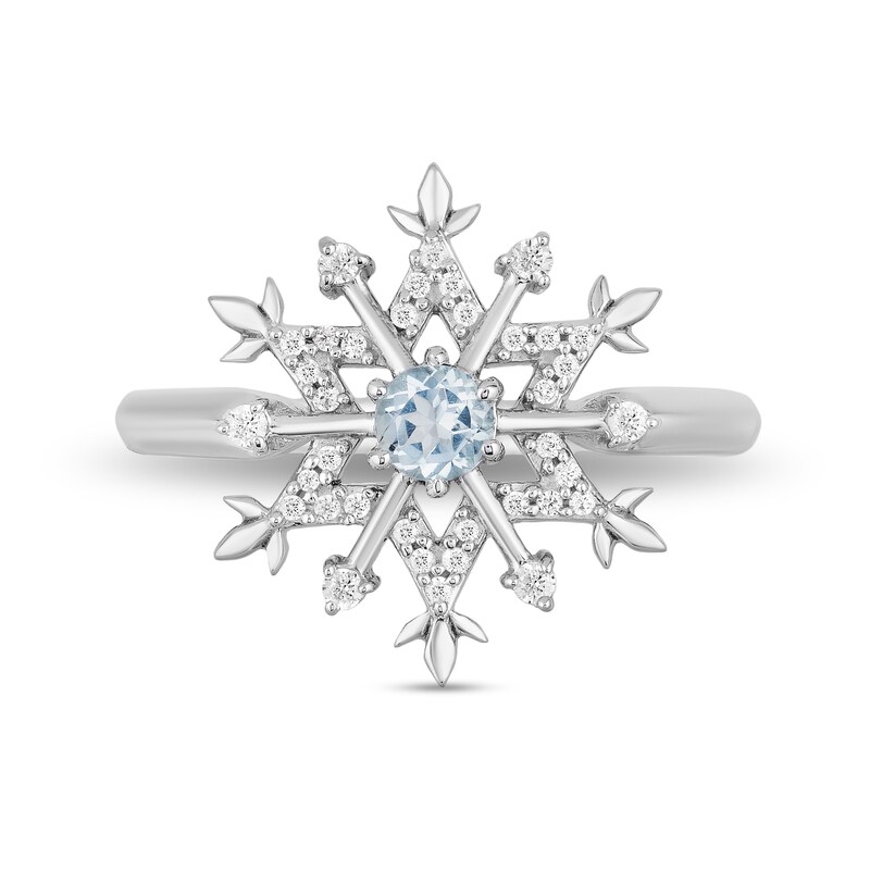 Enchanted Disney Elsa Aquamarine and 1/8 CT. T.W. Diamond Snowflake Ring in Sterling Silver