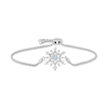 Thumbnail Image 1 of Enchanted Disney Elsa 4.0mm Aquamarine and 1/6 CT. T.W. Diamond Snowflake Bolo Bracelet in Sterling Silver - 9.0"