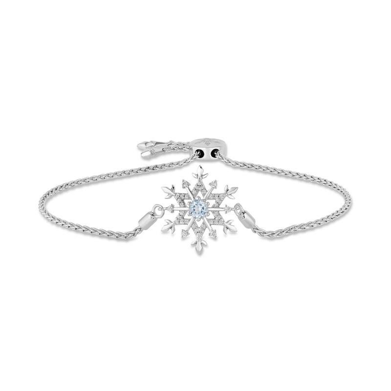 Enchanted Disney Elsa 4.0mm Aquamarine and 1/6 CT. T.W. Diamond Snowflake Bolo Bracelet in Sterling Silver - 9.0"