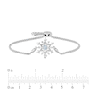 Thumbnail Image 2 of Enchanted Disney Elsa 4.0mm Aquamarine and 1/6 CT. T.W. Diamond Snowflake Bolo Bracelet in Sterling Silver - 9.0"
