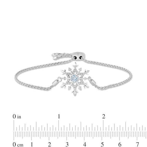 Enchanted Disney Elsa 4.0mm Aquamarine and 1/6 CT. T.w. Diamond Snowflake Bolo Bracelet in Sterling Silver - 9.0"