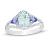 Thumbnail Image 1 of Oval Aquamarine, Pear-Shaped Tanzanite and 1/6 CT. T.W. Diamond Split Shank Ring in Sterling Silver