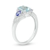 Oval Aquamarine, Pear-Shaped Tanzanite and 1/6 CT. T.W. Diamond Split Shank Ring in Sterling Silver