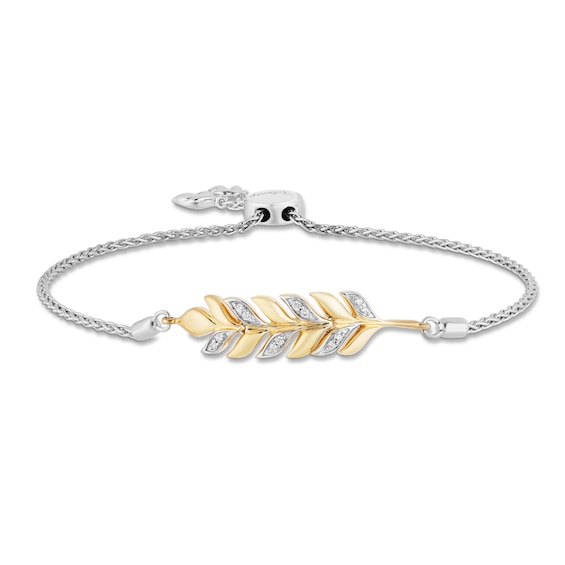 Enchanted Disney Anna 1/10 CT. T.w. Diamond Wheat Bolo Bracelet in Sterling Silver and 10K Gold- 9.0"