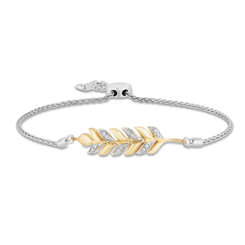 Main Image 1 of Enchanted Disney Anna 1/10 CT. T.W. Diamond Wheat Bolo Bracelet in Sterling Silver and 10K Gold- 9.0"
