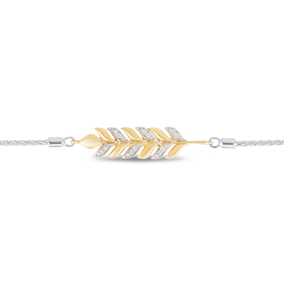 Enchanted Disney Anna 1/10 CT. T.w. Diamond Wheat Bolo Bracelet in Sterling Silver and 10K Gold- 9.0"