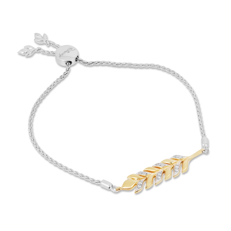 Main Image 3 of Enchanted Disney Anna 1/10 CT. T.W. Diamond Wheat Bolo Bracelet in Sterling Silver and 10K Gold- 9.0"
