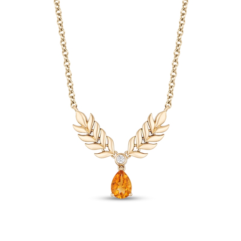 Main Image 1 of Enchanted Disney Anna Pear-Shaped Citrine and Diamond Accent Double Wheat Necklace in 10K Gold