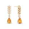 Thumbnail Image 1 of Enchanted Disney Anna Pear-Shaped Citrine and 1/20 CT. T.W. Diamond Wheat Earrings in 10K Gold