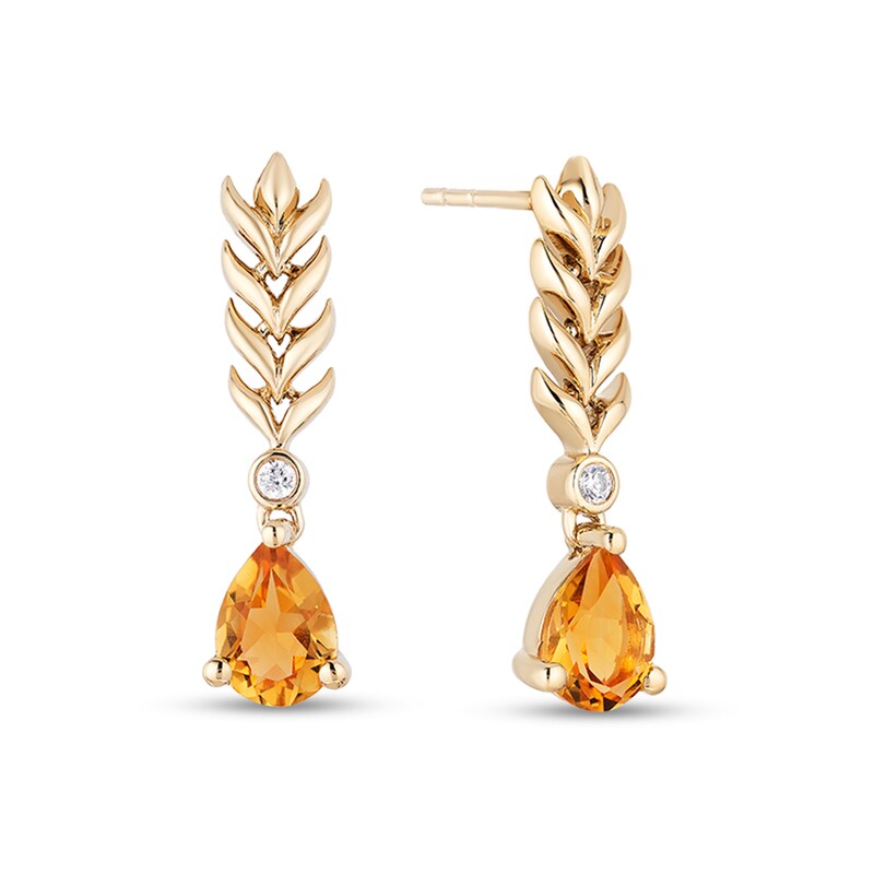 Enchanted Disney Anna Pear-Shaped Citrine and 1/20 CT. T.W. Diamond Wheat Earrings in 10K Gold