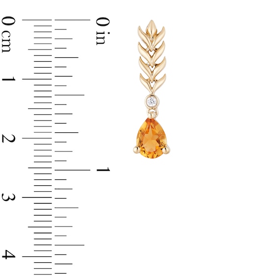 Enchanted Disney Anna Pear-Shaped Citrine and 1/20 CT. T.w. Diamond Wheat Earrings in 10K Gold