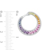 Thumbnail Image 3 of Graduated Lab-Created Multi-Color Sapphire Front Hoop Earring in Sterling Silver