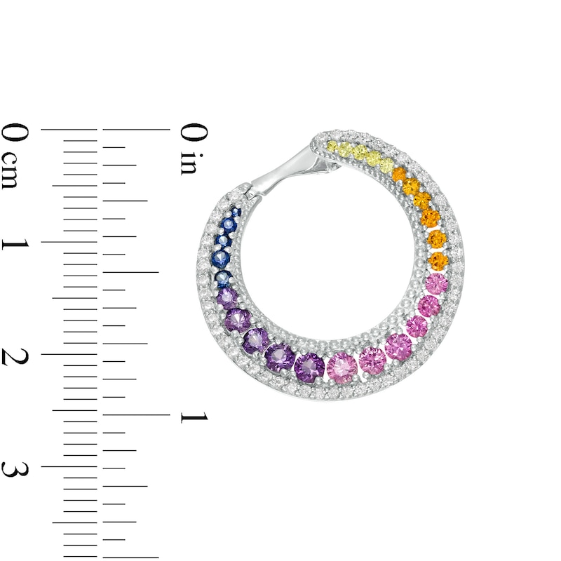 Main Image 3 of Graduated Lab-Created Multi-Color Sapphire Front Hoop Earring in Sterling Silver