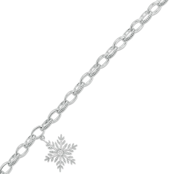1/10 CT. T.W. Diamond Snowflake Charm Bracelet in Sterling Silver - 7.5"