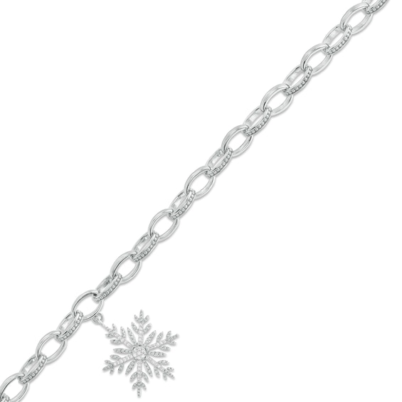 1/10 CT. T.w. Diamond Snowflake Charm Bracelet in Sterling Silver - 7.5"