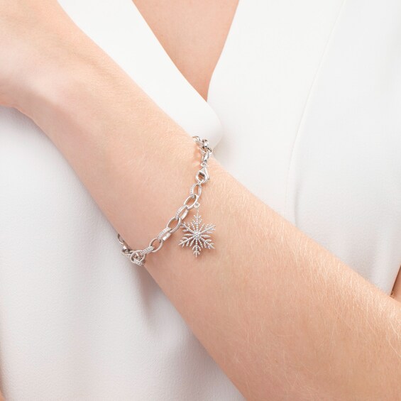1/10 CT. T.w. Diamond Snowflake Charm Bracelet in Sterling Silver - 7.5"