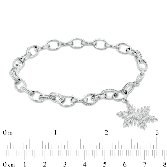 1/10 CT. T.w. Diamond Snowflake Charm Bracelet in Sterling Silver - 7.5"