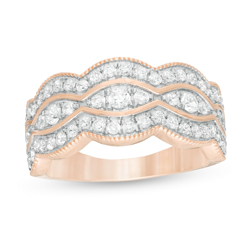 Main Image 1 of 1 CT. T.W. Diamond Multi-Row Vintage-Style Anniversary Ring in 14K Rose Gold