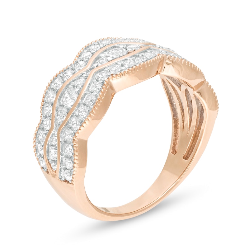 Main Image 3 of 1 CT. T.W. Diamond Multi-Row Vintage-Style Anniversary Ring in 14K Rose Gold
