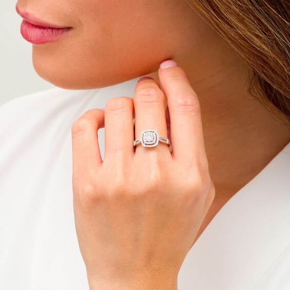 1/5 CT. T.w. Diamond Triple Cushion Frame Split Shank Promise Ring in Sterling Silver