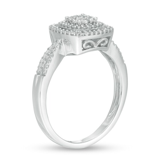 1/5 CT. T.w. Diamond Triple Cushion Frame Split Shank Promise Ring in Sterling Silver
