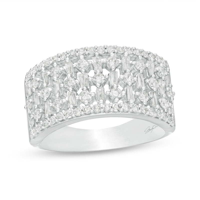 Marilyn Monroe™ Collection 1 CT. T.W. Baguette and Round Diamond Multi-Row Ring in 10K White Gold