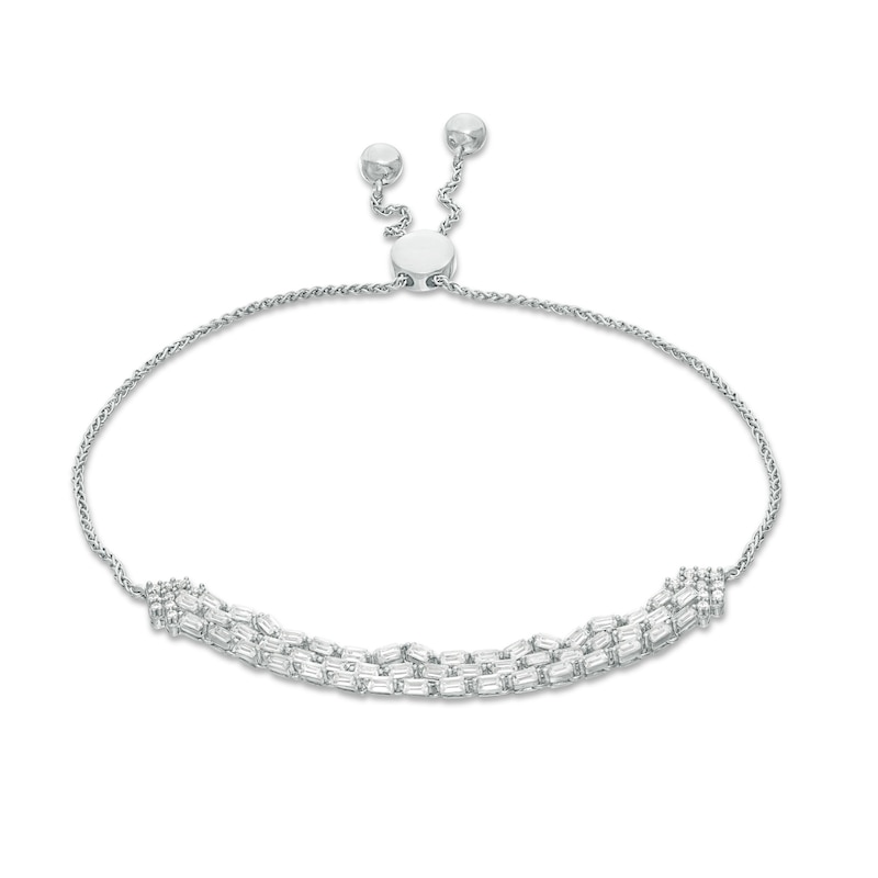Main Image 1 of Marilyn Monroe™ Collection 1 CT. T.W. Baguette and Round Diamond Multi-Row Bolo Bracelet in 10K White Gold - 9.5"