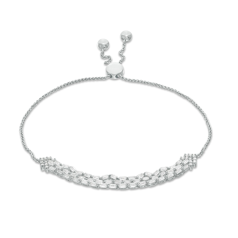 Marilyn Monroe™ Collection 1 CT. T.W. Baguette and Round Diamond Multi-Row Bolo Bracelet in 10K White Gold - 9.5"