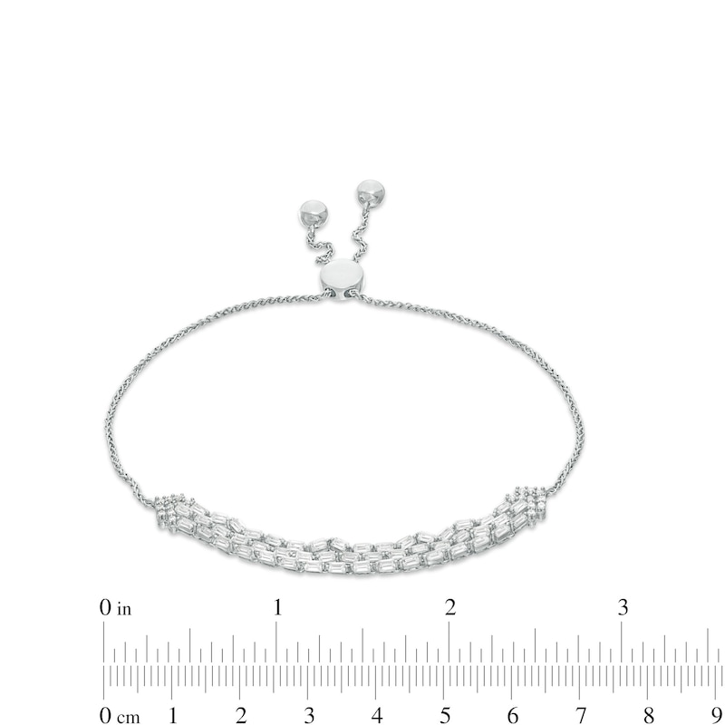 Main Image 2 of Marilyn Monroe™ Collection 1 CT. T.W. Baguette and Round Diamond Multi-Row Bolo Bracelet in 10K White Gold - 9.5"
