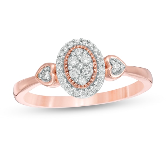 1/6 CT. T.w. Composite Diamond Oval Frame Heart-Sides Promise Ring in 10K Rose Gold