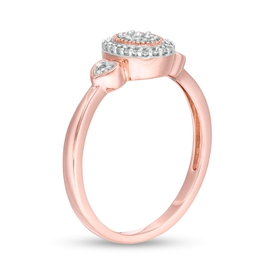 1/6 CT. T.w. Composite Diamond Oval Frame Heart-Sides Promise Ring in 10K Rose Gold