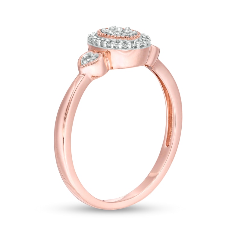 1/6 CT. T.W. Composite Diamond Oval Frame Heart-Sides Promise Ring in 10K Rose Gold