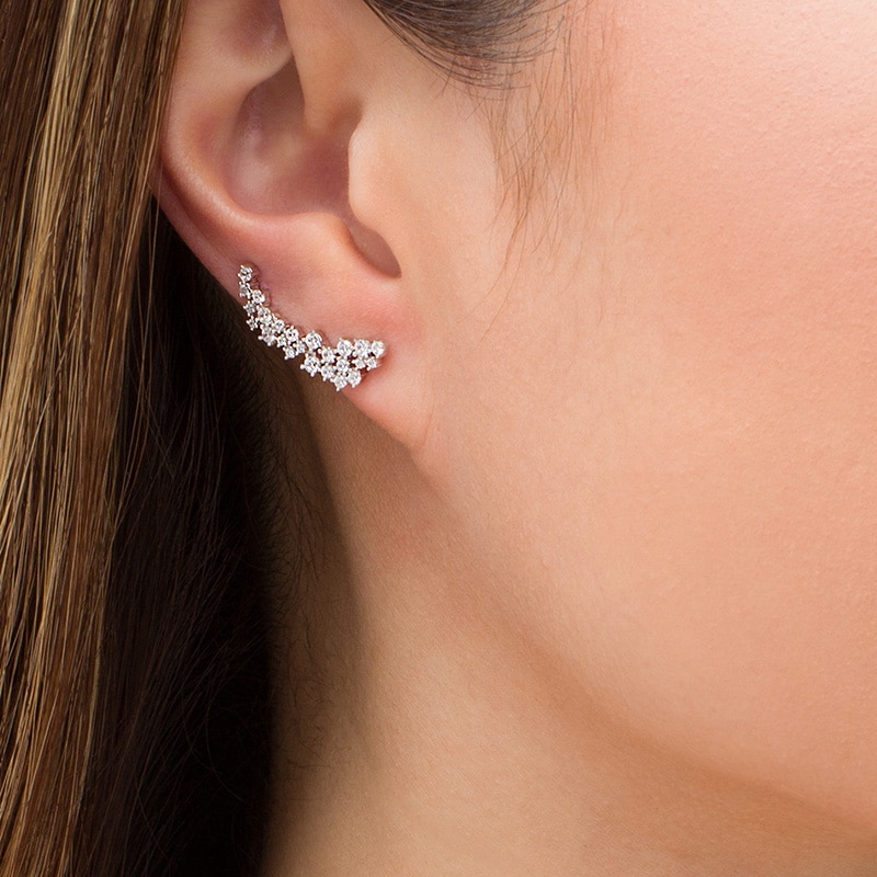 Main Image 3 of Marilyn Monroe™ Collection 5/8 CT. T.W. Diamond Crawler Earrings in 10K White Gold