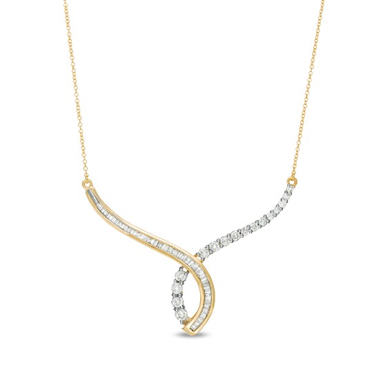 1 CT. T.w. Baguette and Round Diamond Chevron Necklace in 10K Gold