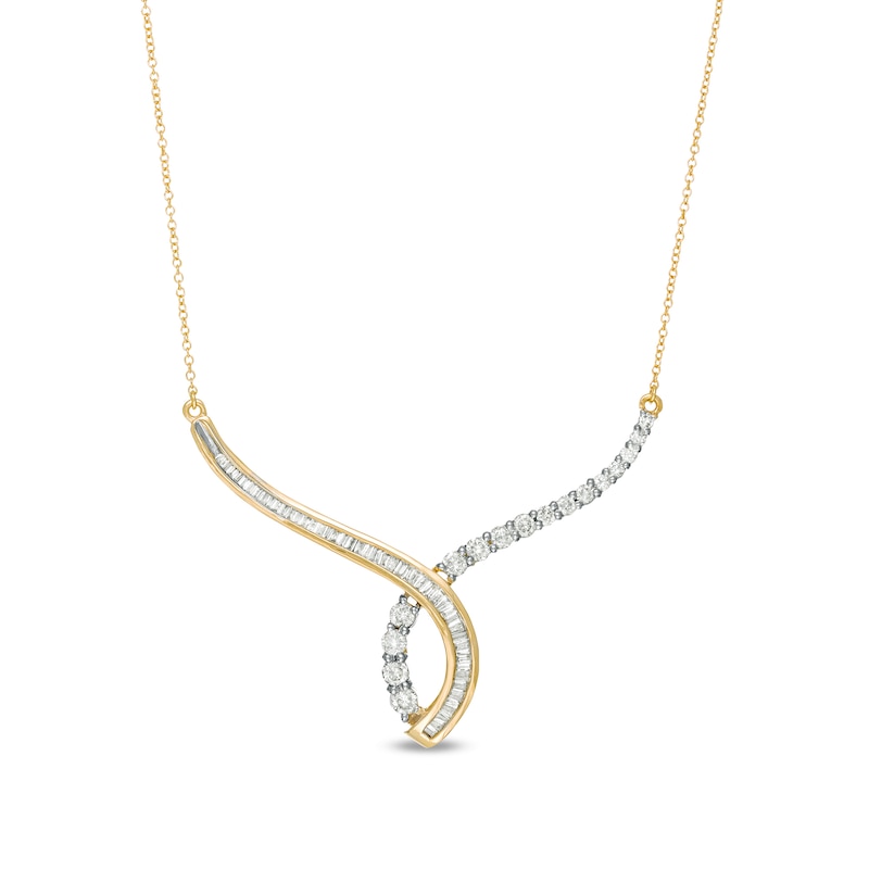 Main Image 1 of 1 CT. T.W. Baguette and Round Diamond Chevron Necklace in 10K Gold