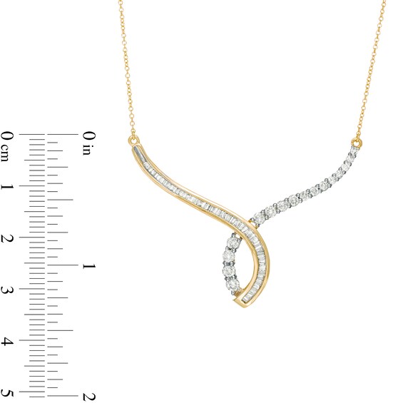 1 CT. T.w. Baguette and Round Diamond Chevron Necklace in 10K Gold