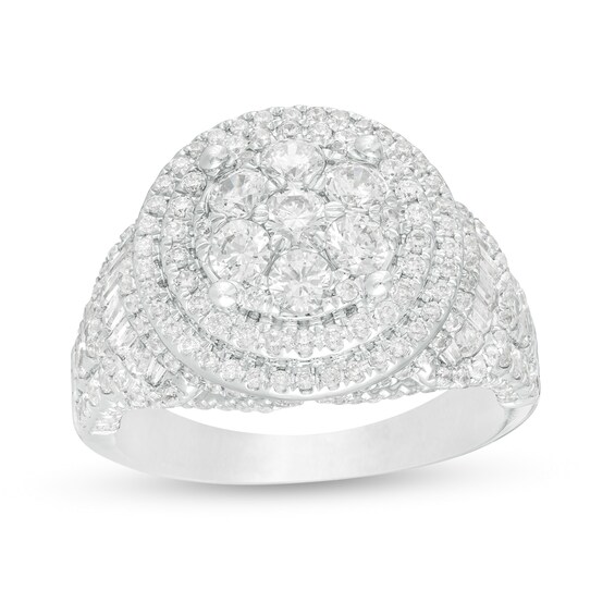 2 CT. T.w. Composite Diamond Double Frame Multi-Row Ring in 10K White Gold