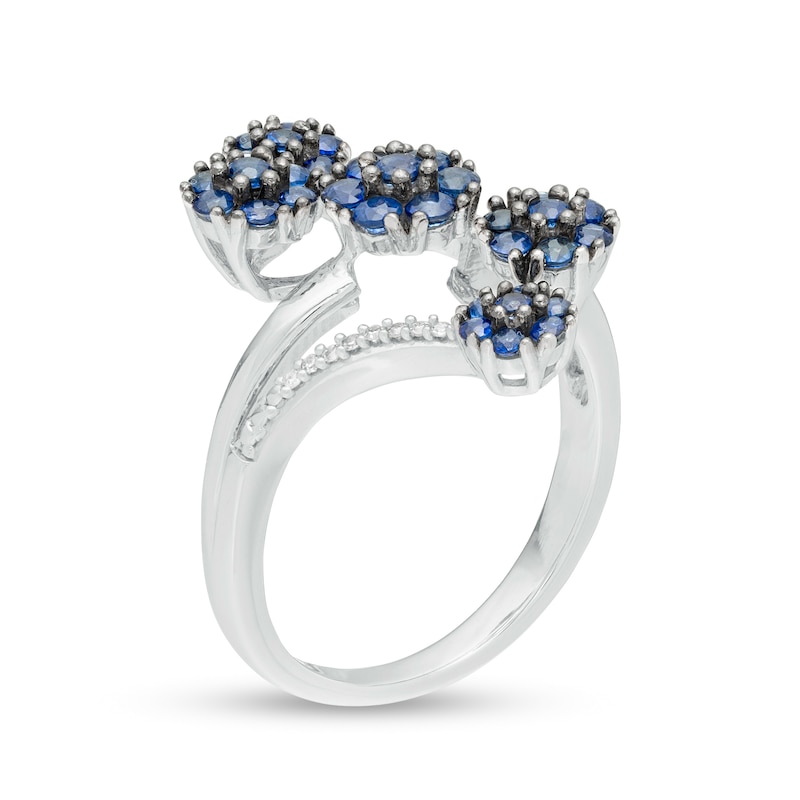 Main Image 3 of Blue Sapphire and 1/20 CT. T.W. Diamond Linear Orbit Split Shank Ring in Sterling Silver