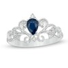 Thumbnail Image 0 of Pear-Shaped Blue Sapphire and 1/8 CT. T.W. Diamond Vintage-Style Ornate Ring in 10K White Gold