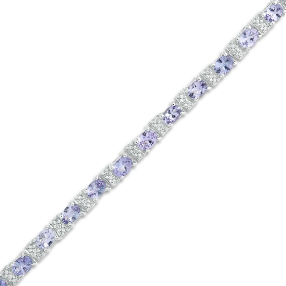 Oval Tanzanite and Diamond Accent Tennis Bracelet in Sterling Silver - 7.5"