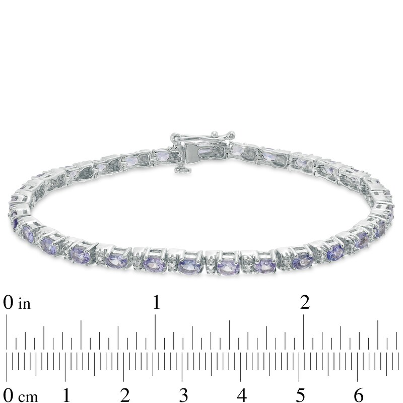 Oval Tanzanite and Diamond Accent Tennis Bracelet in Sterling Silver - 7.5"