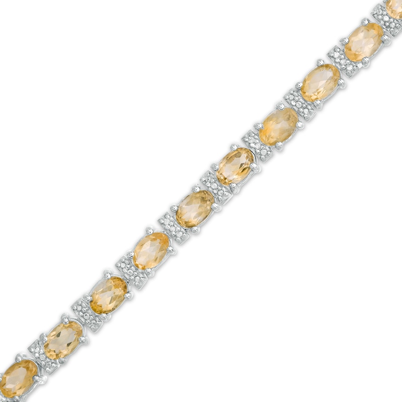 Oval Citrine and Diamond Accent Tennis Bracelet in Sterling Silver - 7.5"